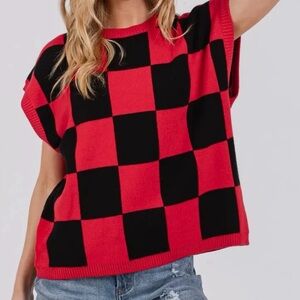 Game Day Red and Black Checkered Knit Top Georgia Bulldogs! Medium